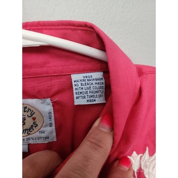 Vintage ELY Country Charmers Women’s Large Western Shirt Pearl Snap Pink Roses - Picture 5 of 10